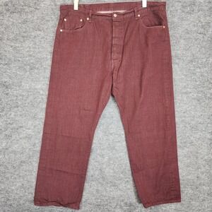 Levis 501 Jeans Mens Burgundy Denim W42 L29‎ Button Fly Straight Leg Casual